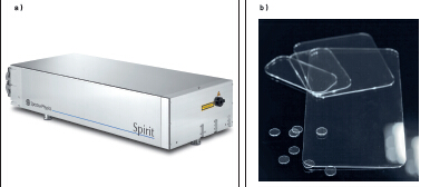 圖1：Spirit 1040-IMC 激光器（a）具備高重復(fù)率的工業(yè)飛秒激光器，平均功率高達(dá)16瓦，是進(jìn)行 ClearShape加工（b）的理想之選。
